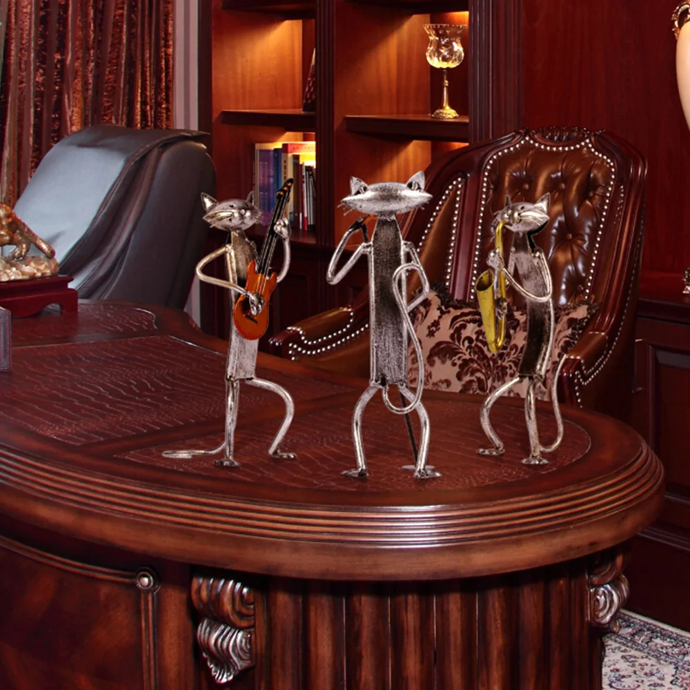 Металлическая статуэтка Pop A играющая на гитаре саксофон Поющая фигурка кошки