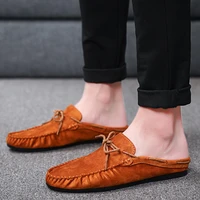 man mules suede leather loafers slipper summer male moccasins half shoes for men casual driving shoes masculino mens flock flats