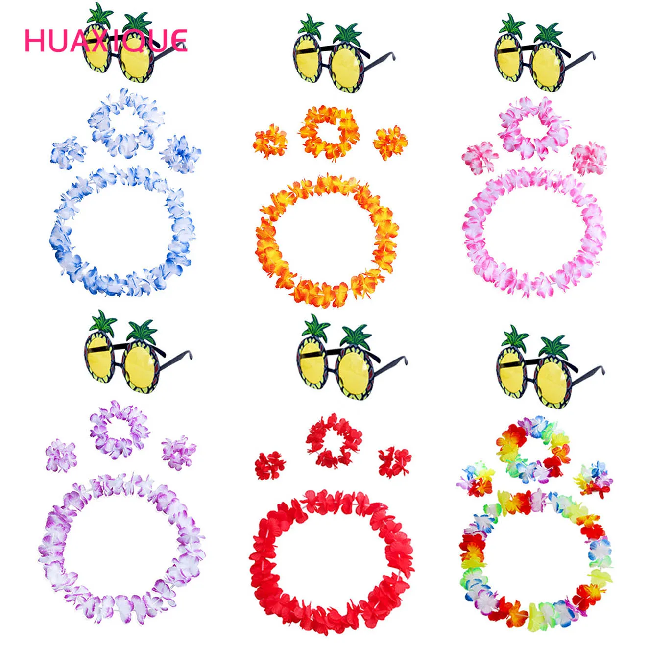 

5pcs/lot Hawaii Party Leis Flower Wreath Garland Hawaiian Necklace GlassesTorpil hawai floral Head Decorations Fake Flower