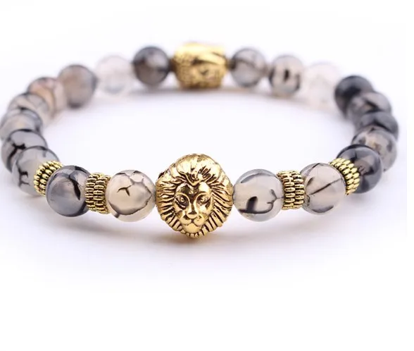 

8mm lion Punk multicolor Agate Chakra Healing Reiki Buddha Yoga Bracelet elastic adjustable Volcanic Stone Bangles yuh3