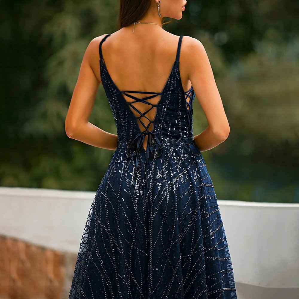 

Summer 2021 Western Style New V-neck Backless Slim Sexy Solid Color Women's Dress Temperament High Waist Elegant Evening Dress