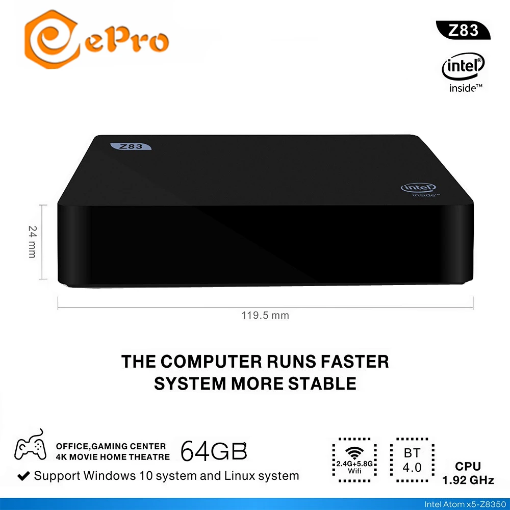 Z83II Z8350 мини ПК 4 Гб 64 Atom X5 четырехъядерный для Win10 и Linux 2 4G 5 8G двойной wifi Мини