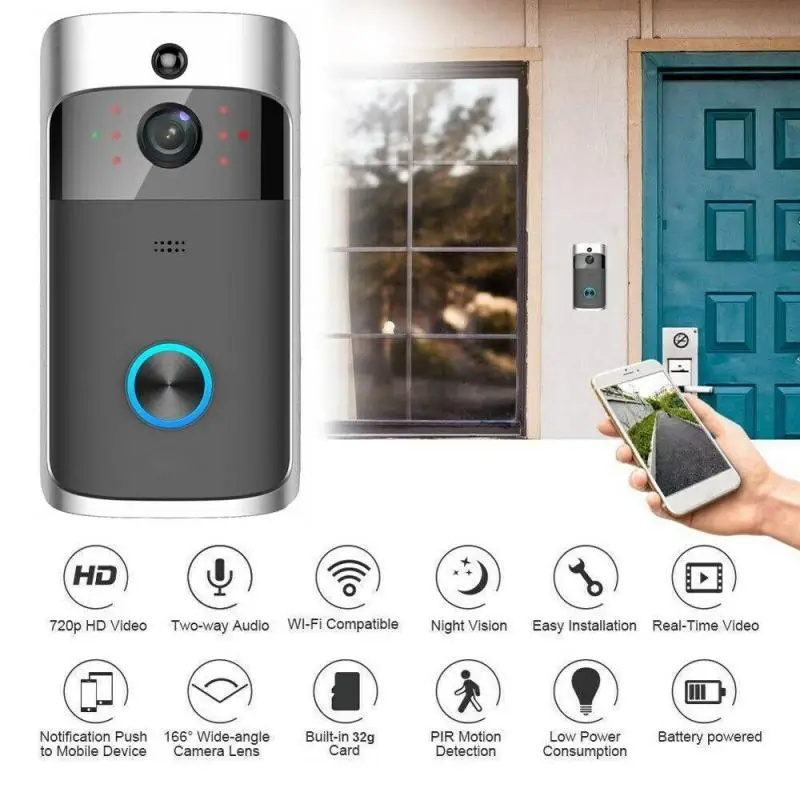 

M3S Wifi Smart Video Camera Doorbell IP Ring Doorbell Two Way Audio Control Wireless IOS Android Battery Powered Application
