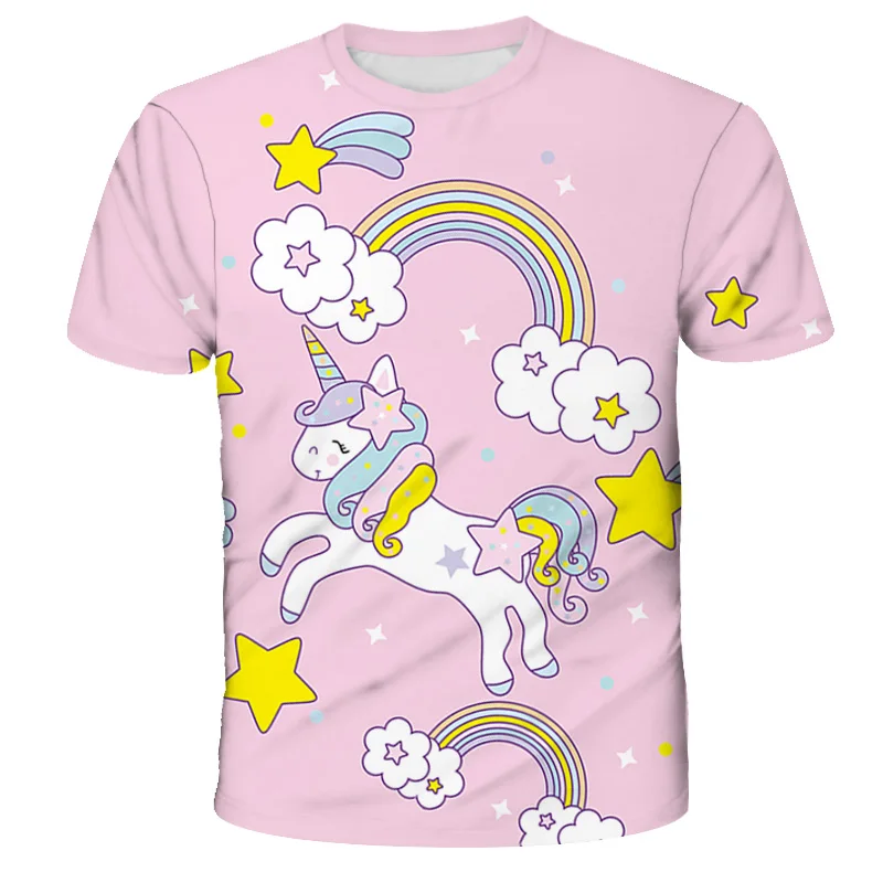 

Summer Unicorn T-Shirts Children 3D Cartoon Anime Pony Girls Clothes Unisex Boys Short Sleeves Tees Baby Kids Crew Neck Tops