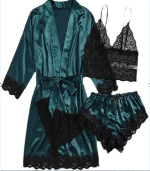 

Комплект из 4 предметов; Robe Ювелирные наборы для женщин, одежда для сна, атласная Свадебная подарочная одежда для сна Повседневная халат кимоно интимное белье Ночная рубашка