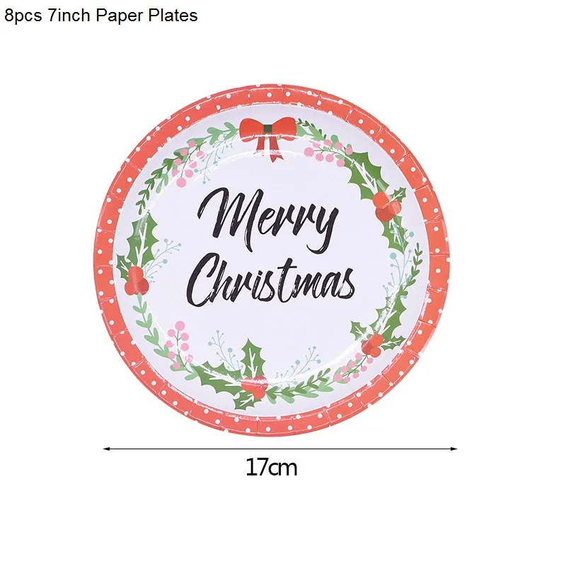 8pcs 7inch Plates Рождественская вечеринка Декор одноразовые столовые приборы бумажные тарелки и стаканы соломинки Баннер Дети День рождения Рождество детский душ Декор - Цвет: 8pcs 7inch Plates