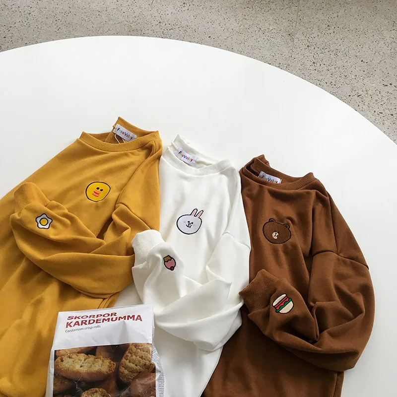 Женские свитшоты с вышивкой в виде животных толстовка кроликом и милым медведем