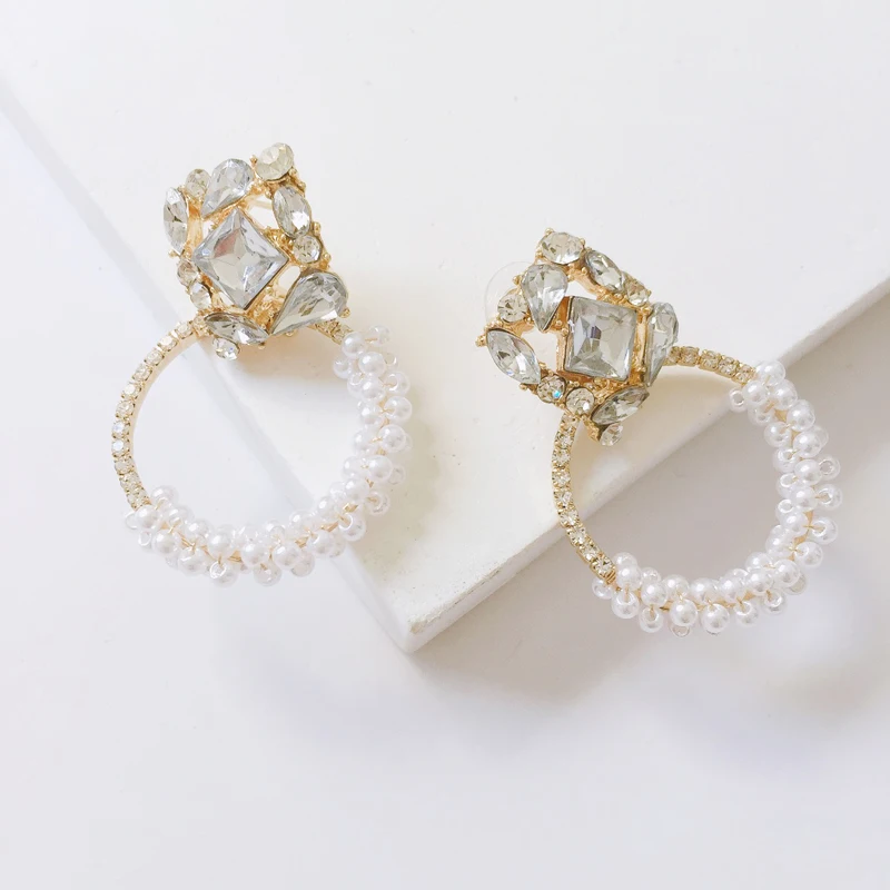 Серьги кольца женские винтажные с искусственным жемчугом|Серьги-подвески| |