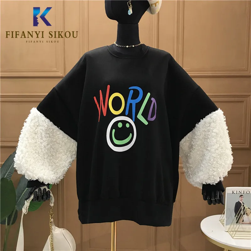 Женские толстовки осенне зимний свитшот модный Свободный теплый пуловер с