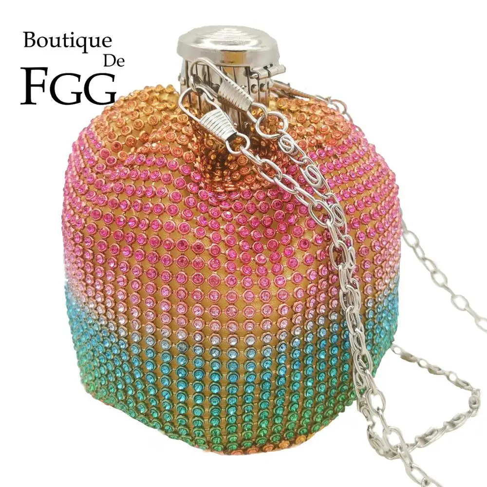 Boutique De FGG-حقيبة يد صغيرة من الألومنيوم للنساء ، حقيبة يد نسائية بألوان قوس قزح ، حقيبة سهرة ، أزياء حفلات الكوكتيل ، محفظة عملات معدنية