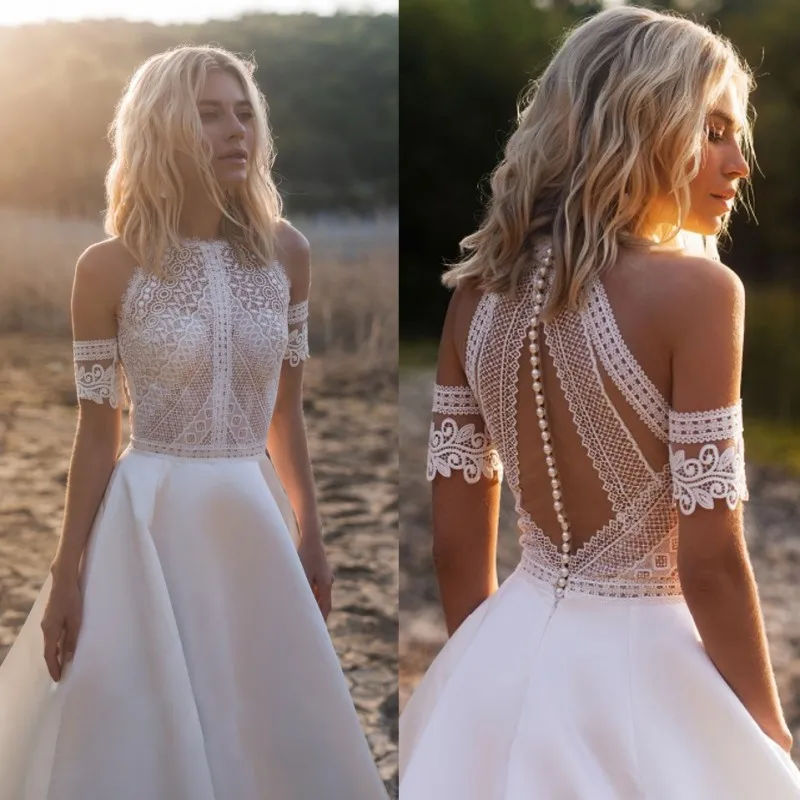 Robe De Soiree свадебное платье в стиле бохо пляжное кружевное платье Vestido De Noiva со съемным рукавом сексуальное прозрачное ТРАПЕЦИЕВИДНОЕ свадебное платье