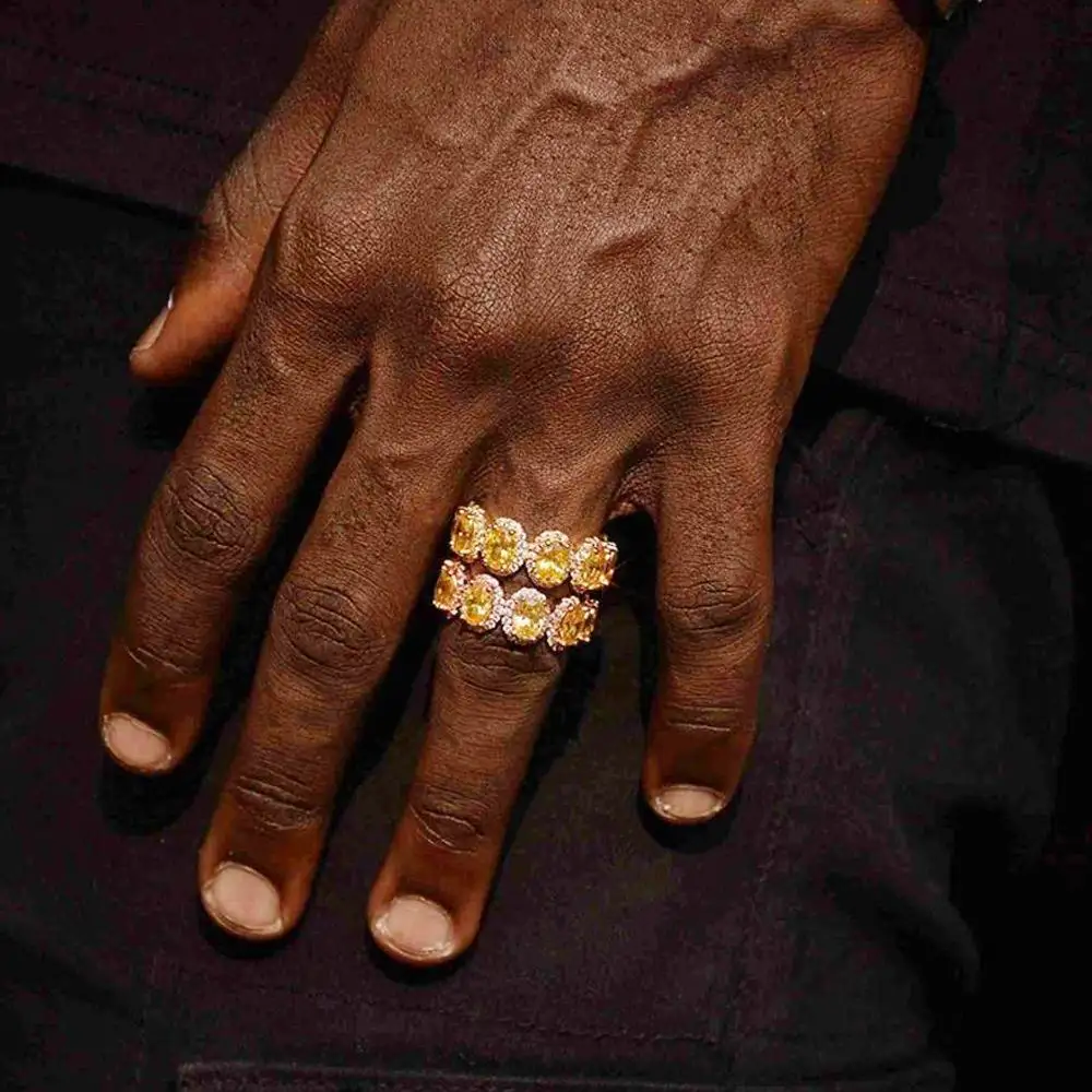 2021 Новое поступление льдом желтый cz Кольцо роскошные ювелирные изделия из золота