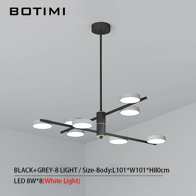 8 Light-Black Gray BOTIMI, современный светодиодный светильник 220 В, люстра для гостиной, Холла отеля, блестящая черная металлическая люстра для спальни, подвесные светильники для столовой - Цвет абажура: 8 Light-Black Gray