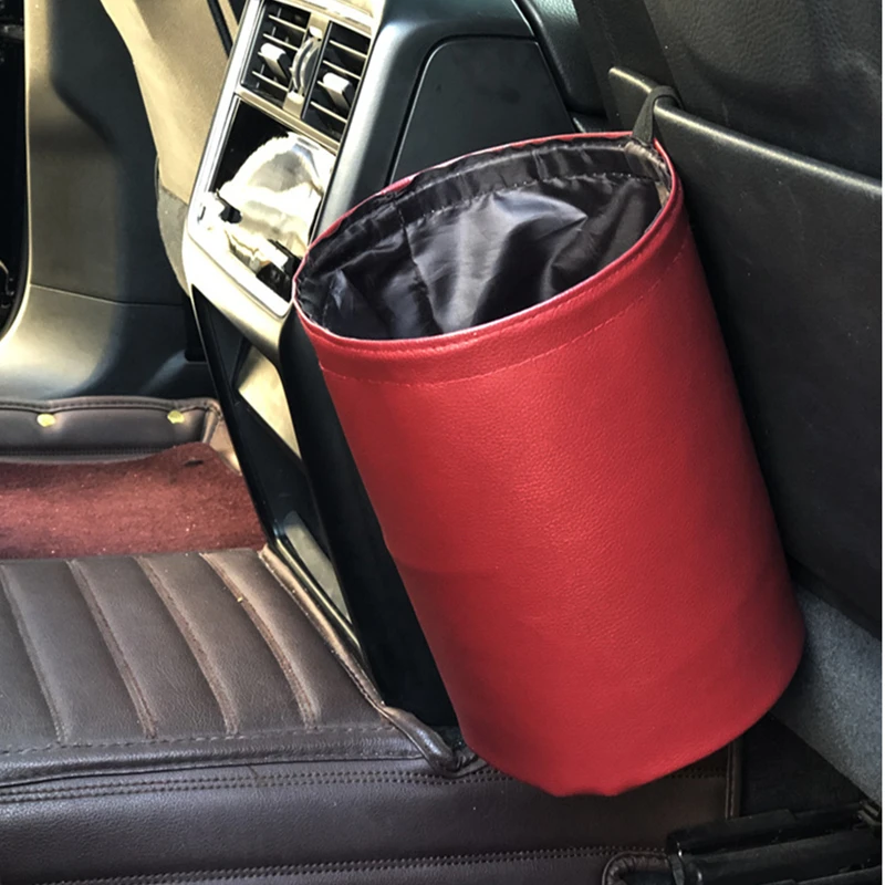 

New Leather Trash Bin Car Supplies Car Multifunctional Mini Folding Trash Bin Waterproof