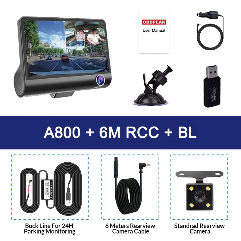 6M Rear lens and BL Супер 3 объектива Видеорегистраторы для автомобилей автомобиля Зеркало заднего вида 170 градусов 1080P Full HD видео регистратор Регистраторы Камера Ночное видение Dash Cam - Название цвета: 6M Rear lens and BL