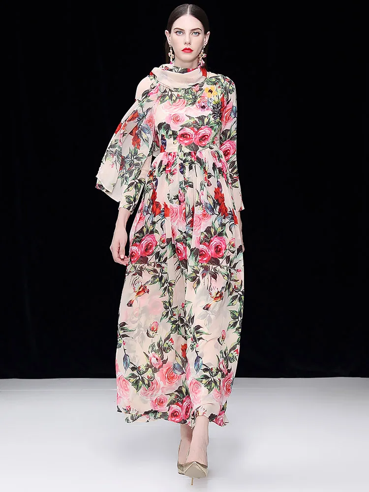 

2021 Autumn Round Neck Long Sleeve Three-dimensional Sequin Printed Dress