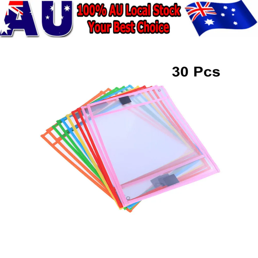 

30pcs Reusable Dry Erase Pockets Assorted Colors Stationery Supplies for Office School with Pen Case(Random Color)