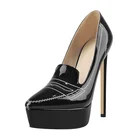 Классические туфли-лодочки richealnano с острым носком, на каблуке с котенком, без застежек, блестящая лакированная кожа, большие размеры