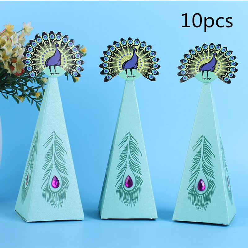 Peacock 10 шт. коробочка для конфет на вечеринку в честь Дня Рождения русалки бумажный пакет русалки для рождественской вечеринки бумажные пакеты для подарков, Q - Цвет: Peacock