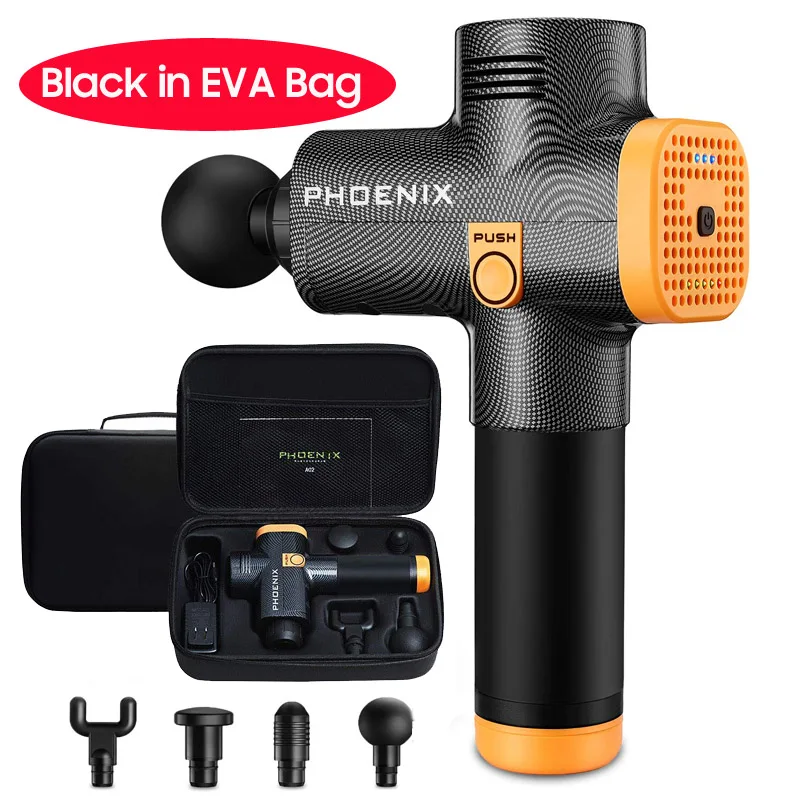 Black in EVA Bag Новейший массажный пистолет Phoenix A2 перезаряжаемый Массажер для глубоких тканей портативное терапевтическое массажное устройство Расслабление тела облегчение боли - Цвет: Black in EVA Bag