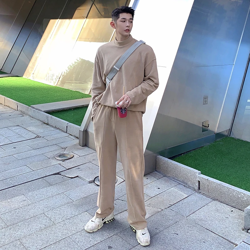 Осенние однотонные свободные спортивные штаны свитер костюм из 2 предметов в