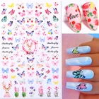 3D-Наклейки для ногтей с бабочками, переводные наклейки для ногтей, переводные наклейки для ногтей с цветными цветами розы, украшения для маникюра