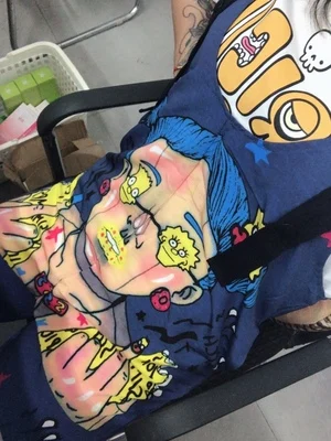 

2020 Summer Womens Jumpsuits Female V neck Harajuku Jumpsuits Loose Fashion Cartoon Printing Blue Ladies Jumpsuits