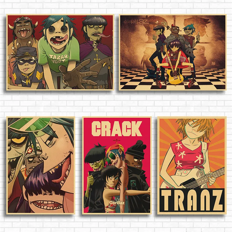 Плакаты Gorillaz из крафт-бумаги в стиле хип-хоп художественные картины Современная