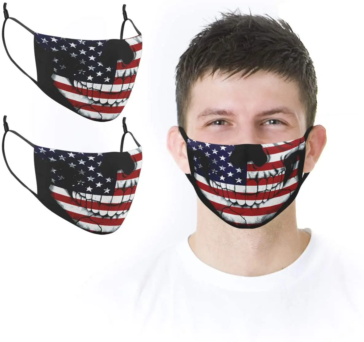 

3D Patriotic American Flag Printed Fabric Reusable Washable Mask Unisex Mask Dust-proof.（2 pcs）