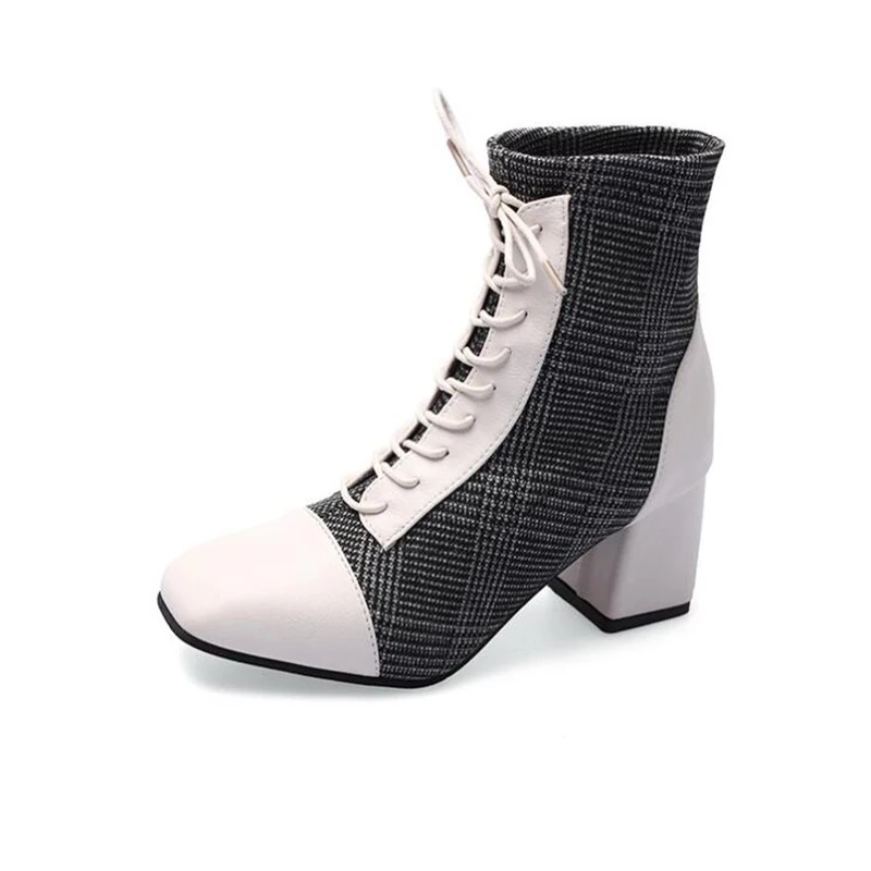 Зимние ботинки женская обувь женские Модные ботильоны с квадратным каблуком