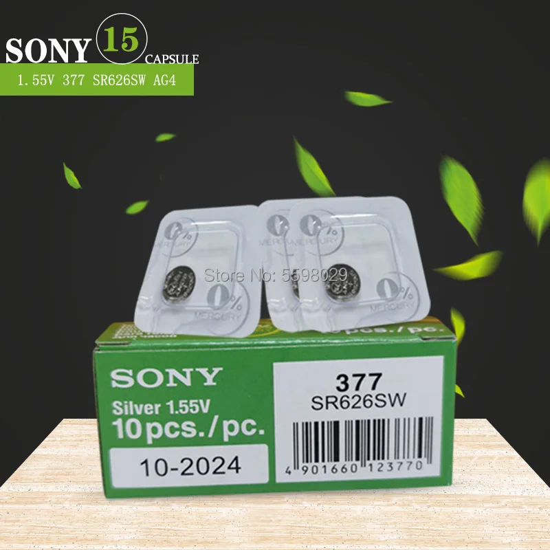 15 шт. для SONY Watch Battery 1 55 V AG4 377A 377 LR626 SR626SW SR66 кнопочные аккумуляторы однозернистая