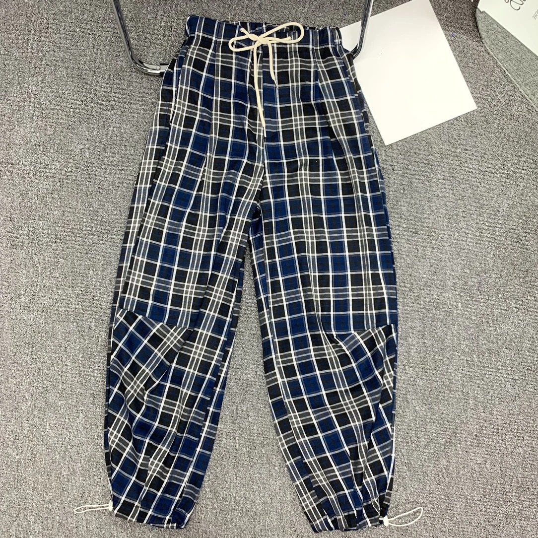 

fashion ladies 2023 new loose lace elastic waist retro plaid pants 0108