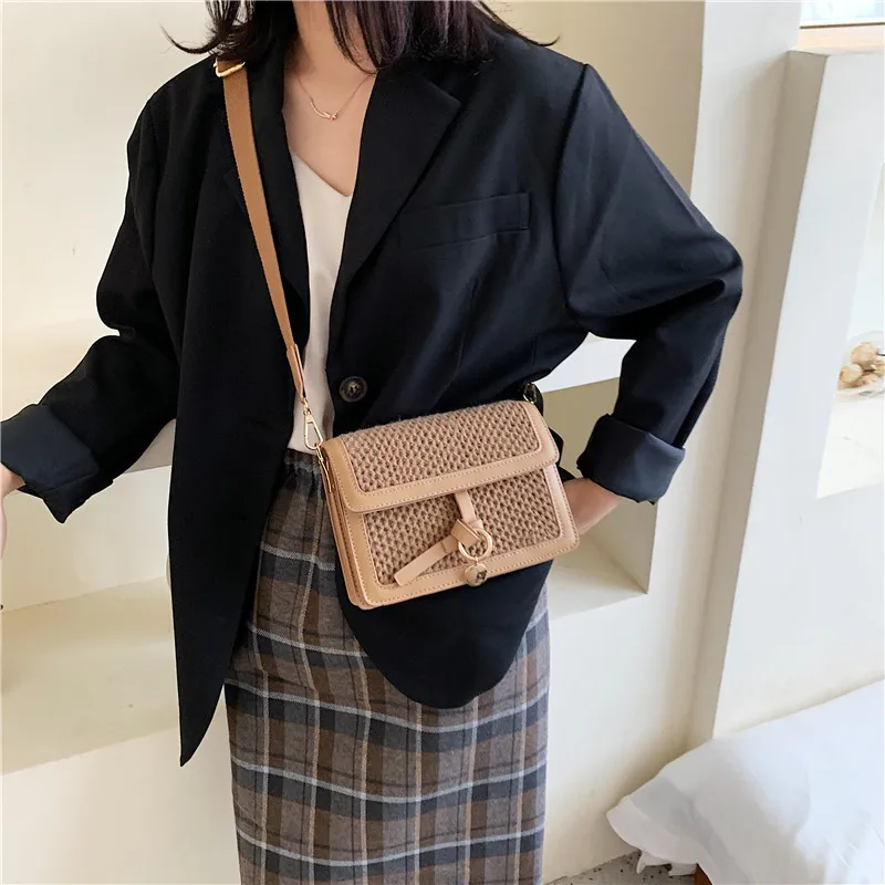 Mowah Wool Woven Women Bag Korean Style Shoulder Autumn and Winter Crossbody Small Square Handmade Bags BIW438 PM49 |