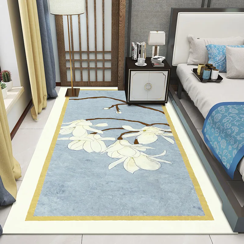 

New Chinese Style Home Rugs Carpet For Bedroom Soft Shaggy Bedside Area Rug Living Room Carpets Kids Mat Floor Flower Cloakroom