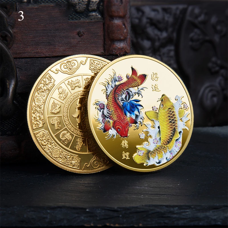 

Памятная монета Koi в стиле ретро, рельефная металлическая поделка, декоративные украшения, памятные монеты, подарок