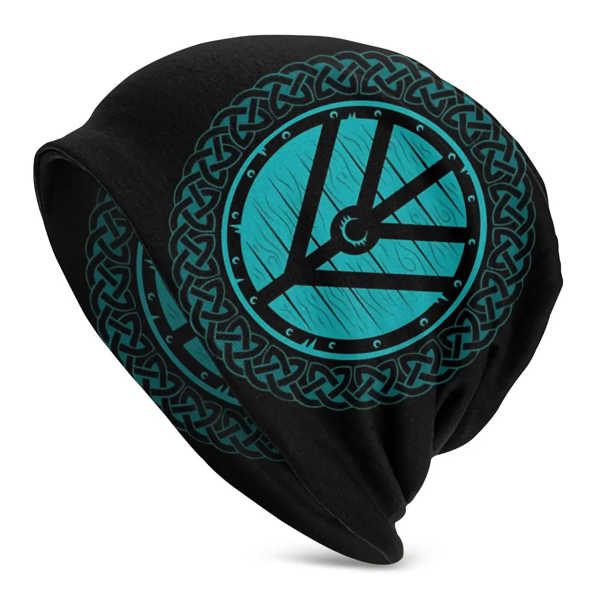 

Adult Men's Knit Hat Viking Shield Maiden Norse Knot Work Teal Shield Bonnet Hats summer hats Vintage Skullies Beanies Caps