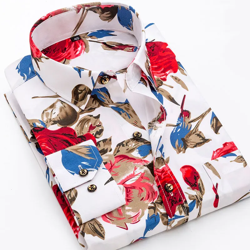 

Men's Printed Floral Long Sleeve Shirt Soft Thin Spring Summer Standard Fit Holiday Casual Shirt