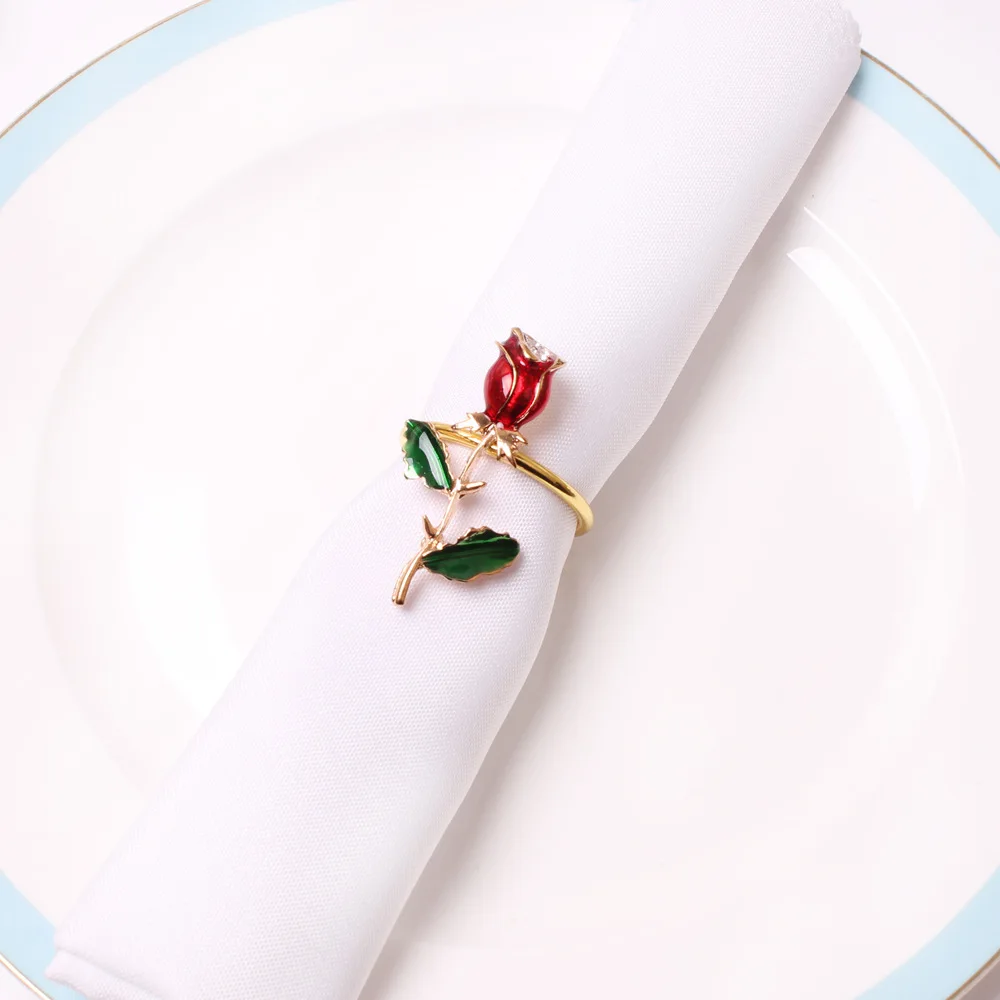 

6pcs/lot New Valentine's Day Rose Flower Napkin Ring Flower Napkin Button