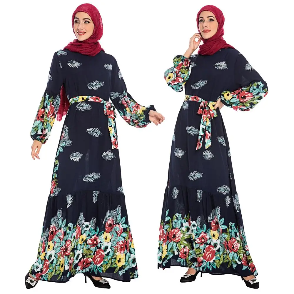 Мусульманское женское длинное платье с принтом Abaya, длинное платье-халат, мусульманское свободное винтажное женское платье Дубая в этничес...
