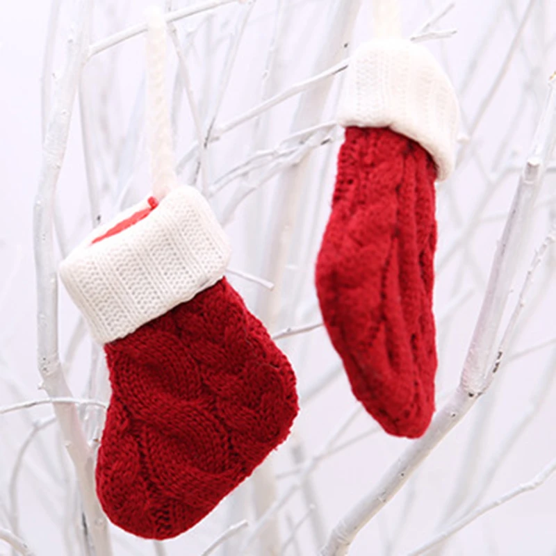 

Christmas Knit Socks Cutlery Set Household Supplies Knit Socks Mini Woolen Sock Candy Tableware Gift Bag Xmas Tree Hanging Decor