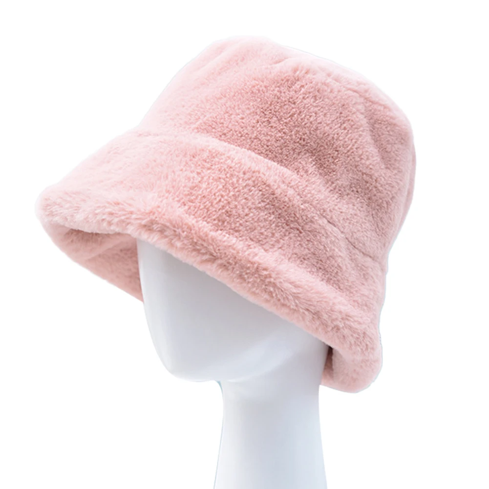 

Faux Fur Winter Bucket Hat For Women Girl Fashion Solid Thickened Soft Warm Fishing Cap Outdoor Vacation Hat Cap Lady Panama