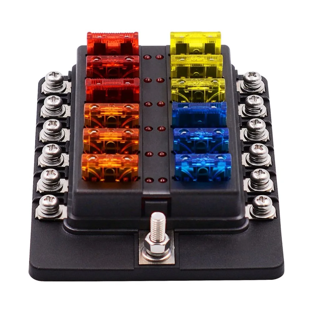12 Way Blade Fuse Box Block Holder With LED Warning Light Kit 12-32V CZ | Автомобили и мотоциклы