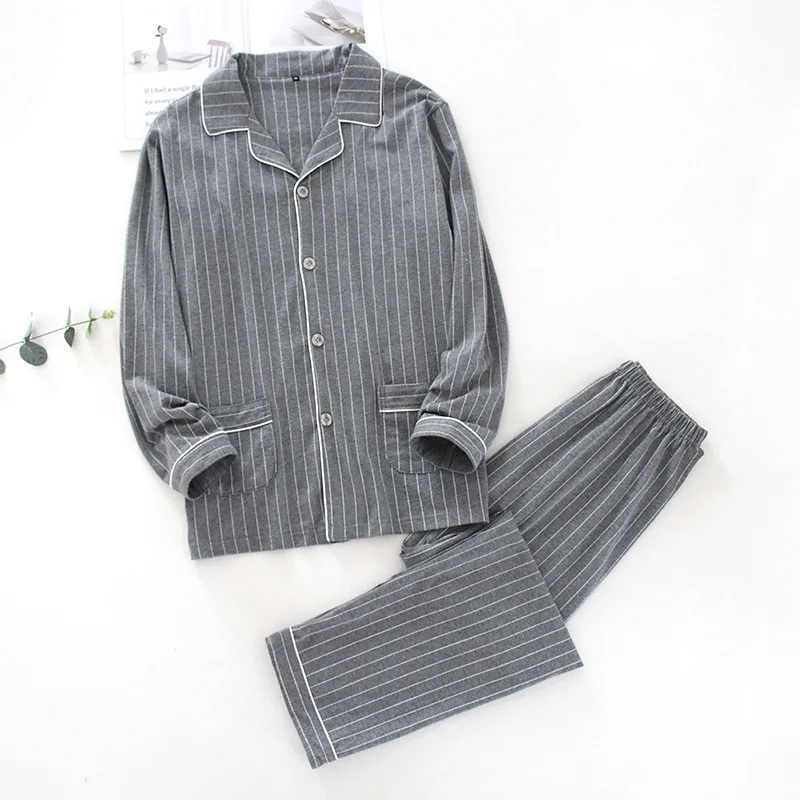 212 Autumn Winter 100% Cotton Pajamas Set Fresh Striped Sleepwear Women Nightwear Long Sleeve Pant Men Homewear Two-piece Suits