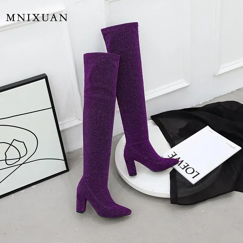 Женские сапоги MNIXUAN с леопардовым принтом фиолетовые зима 2019 новинка острым