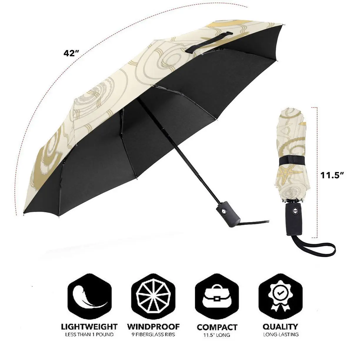 Offerte Resistente Al Vento Pieghevoli Donne Ombrello Automatico Auto Giallo Conchiglie E Stelle Antivento Ombrelli Da Pioggia Per Gli Uomini Parasole