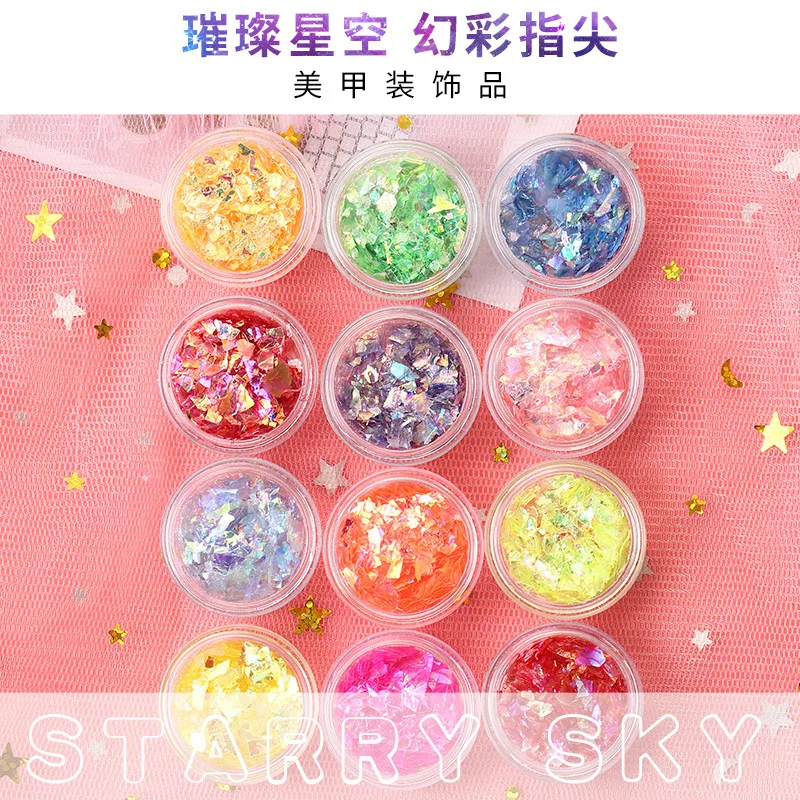 

12pcs 1lot candy starry paper Nail Glitter nail shell stickers broken decorative ultra-thin accessories PCs laser sequin color 1