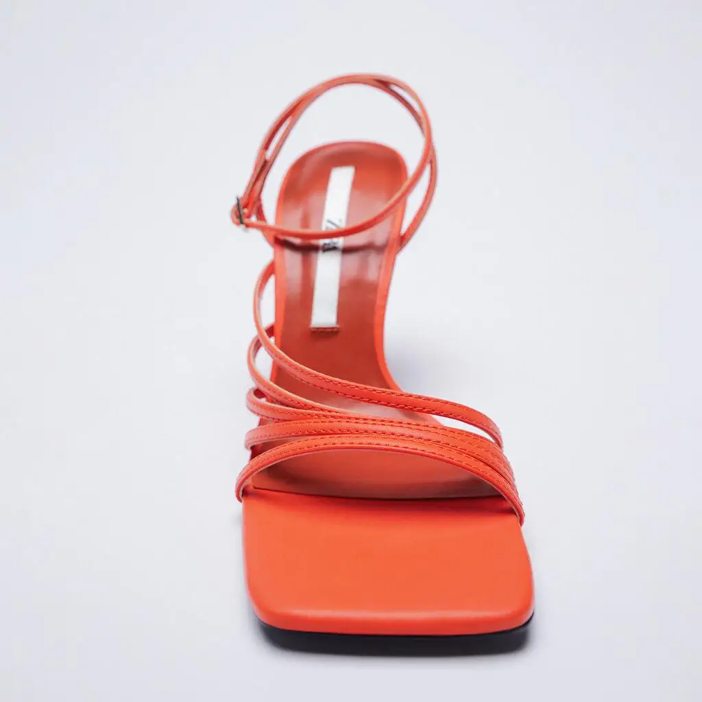 

Summer New Sandalen Dames 2021 Coral Red Thin Strap High Heel Ankle Strap Sandals