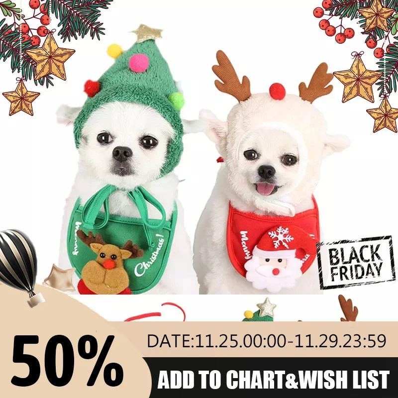

Pet Christmas Hat Dog Cat Saliva Towel Bib Holiday Decoration Hat Winter Clothes Dressing Supplies for Teddy Bulldog Pomeranian