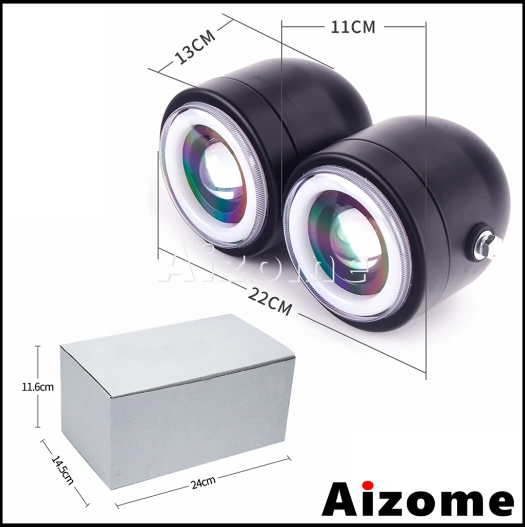 Мотоцикл светодиодный двойная фара пользовательские Винтаж фары двойные