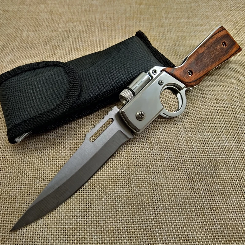 260mm (10'') 57HRC Pocket Tactical rosewood+steel Folding Blade Knife Survival Hunting Camping Knives with LED | Инструменты